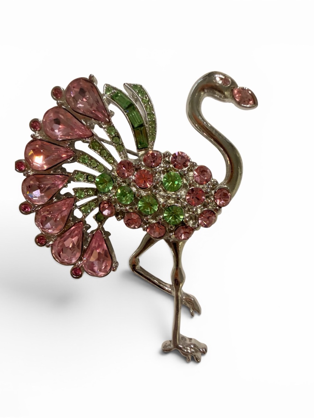 Vintage Pink and Green Flamingo Brooch